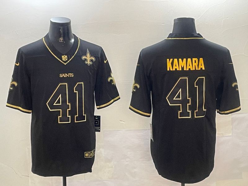 Men New Orleans Saints #41 Kamara Black Gold Throwback 2024 Nike Limited NFL Jersey style 4